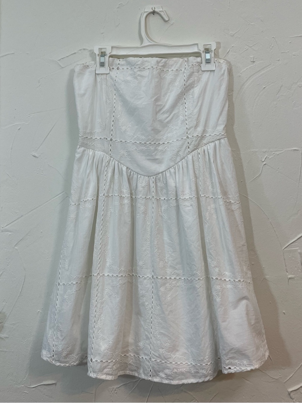 Altar'd State White Strapless Eyelet Embroidered Mini Dress Smocked - size small